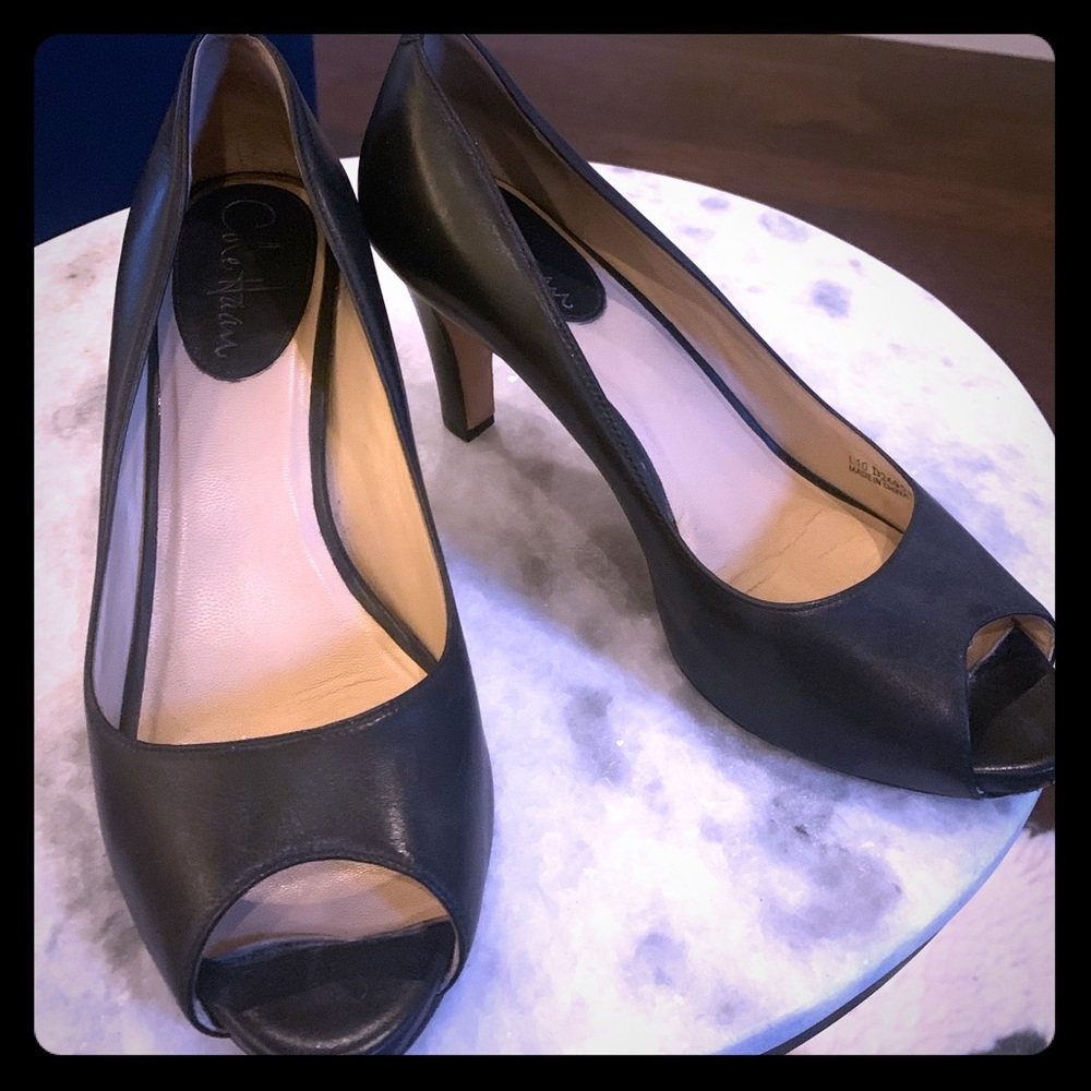 Cole Haan Black Peeptoe Heels